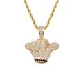 Collier pendentif main Shaka hip-hop avec zircons blancs sur chaîne torsadée dorée - Chaîne Torsadée Or Acier Inoxydable / Doré