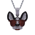 Primer plano del colgante de perro hip-hop con gafas de sol y circonitas brillantes - Gafas de Color Rojo Granate Plateado con Cadena de Cuerda de 60cm