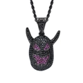 Hip-Hop Monster Teufel Anhänger Kette in Schwarz mit lila Edelsteinen und Kordelkette - Edelstahl-Kordelkette / Schwarz