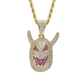 Goldener Monster-Teufel-Anhänger mit rosa Edelsteinaugen und Kordelkette für Herren - Edelstahl-Kordelkette / Gold