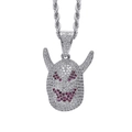 Hip-Hop-Dämonen-Halskette mit Silber-Finish und funkelnden Zirkonia-Steinen an der Kordelkette - Edelstahl-Kordelkette / Silber