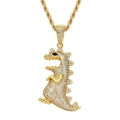 Collana con ciondolo a dinosauro hip hop in oro con micro-pavé di zirconi cubici scintillanti - Oro