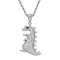 Collana con ciondolo a forma di dinosauro hip-hop con zirconi e catena a corda - Argento