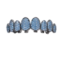 Détail du grillz hip-hop 8 dents en métal gris anthracite avec zircons bleu glacier - Grillz Supérieur / Vert menthe