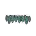 Détail de grillz hip hop avec design à 8 dents serti de pierres de zircon vert vif - Grillz Inférieur / Vert Émeraude
