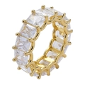 Detailed macro view of 18K gold plated hip hop eternity ring with square zircon stones - Size 7 / Square Zirconia Row Style (Style 4) / Gold