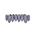 Vue détaillée d'un grillz hip hop en or noir serti de zircons violets brillants - Grillz Inférieur / Lavande