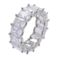 Macro detail of men's hip hop ring with square-cut cubic zirconia in claw setting - Size 7 / Square Zirconia Row Style (Style 4) / Silver