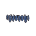 Détail de grillz hip hop à 8 dents avec finition métal noir et zircons bleus micro-pavés - Grillz Inférieur / Bleu foncé