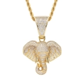 Hip Hop Elefantenkopf Anhänger mit 18k Goldbeschichtung und Mikro-Zirkonbesatz auf Seilkette - Gold + 60cm Edelstahl Seilkette