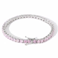 Nahaufnahme der 4mm rosa Zirkonia-Tenniskette mit sicherem Doppelverschluss auf Silberbasis - 4mm Breite, 16cm Länge / Rosa (Silberfarben)
