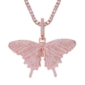 Colgante mariposa de circonita rosa con cadena tennis a juego en oro rosa pulido - Mariposa Rosa con Cadena de Tenis Rosa (18 Pulgadas)