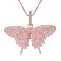 Collar con colgante de mariposa oro rosa con piedras de circonia rosas y blancas - Mariposa Rosa con Cadena de Cuerda Rosa