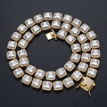 10mm iced-out square zircon tennis chain in gold finish with double safety clasp - Length 18cm / 10mm Width / Gold