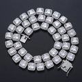 Hip hop 10mm silver square zircon chain necklace with halo pavé and iced-out buckle - Length 18cm / 10mm Width / Silver