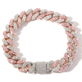 Λεπτομέρεια macro από βραχιόλι 12mm Cuban link με μικρο-στρωμένους ροζ και λευκούς ζιργκόν - Ζιρκόνια Ροζ Λευκό (Στυλ S)