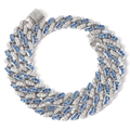 12mm Iced Out Miami Panzerkette mit blau-weißen Zirkonia-Steinen in Silber-Finish - 18cm / Blau + Weiß