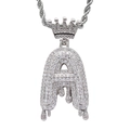 Detailed macro view of Drip Crown Letter A pendant with micro-pave cubic zirconia - 3mm*60cm Stainless Steel Rope Chain / Silver A
