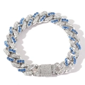 12mm silbernes Cuban Link Armband mit blauen und weißen Steinen im Hip-Hop-Stil - 7 Zoll / Blau + Klarer Zirkonia