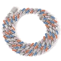 12mm Iced Out Kuba-Kette mit bunten Zirkoniasteinen und sicherem Kastenverschluss - 18cm / Weiß Blau Orange Rosa