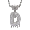 Macro shot of silver hip-hop letter D pendant with crown and dripping effect - 3mm*60cm Stainless Steel Rope Chain / Silver D