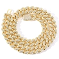 Chaîne cubaine de 15mm dorée pour homme avec pierres scintillantes et fermoir à rabat - Collier Court (16inch) / Or
