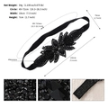Detailed view of black rhinestone floral headband with flexible elastic band dimensions - Black (HS-J6835BLK)
