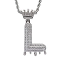 Close-up of hip hop crown letter L pendant with silver plating and micro-set cubic zirconia - 3mm*60cm Stainless Steel Rope Chain / Silver L