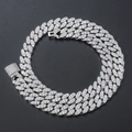 Collana cubana da 12mm in argento per uomo con zirconi bianchi scintillanti e chiusura a scatola - Argento