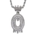 Macro shot of silver hip hop crown pendant featuring zircon inlay and melting water drop effect - 3mm*60cm Stainless Steel Rope Chain / Silver O