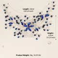 Detailed view of handmade blue crystal bridal hair comb with elegant marquise rhinestones - Blue