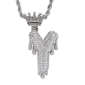 Close-up of hip hop crown drip letter Y pendant with iced out cubic zirconia stones - 3mm*60cm Stainless Steel Rope Chain / Silver Y