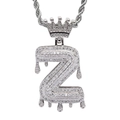 Macro view of silver hip-hop letter Z pendant with crown and dripping water design - 3mm*60cm Stainless Steel Rope Chain / Silver Z