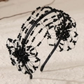 Elegante cerchietto nero fatto a mano con perline e fiori di cristallo per sposa e donne - Nero (TS-J3175BLK)