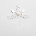 Forcina per capelli da sposa a U fatta a mano con cristalli, perle e foglie d'argento - Argento (HS-J4522S)