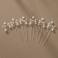 Detail of 6-piece bridal hair pin set with white pearls and silver leaf branch design - 6 Pieces Set (HS-J6334)