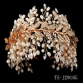 Exquisites Braut Stirnband in Gold mit Strasssteinen, Perlen und metallischen Blättern - Goldener Stil (TS-J2916G)