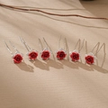 6er-Set rote Rosen-Haarnadeln in U-Form mit funkelnden Strasssteinen und silbernen Nadeln - Rot (HS-J6418)