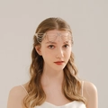 Detailed view of bohemian silver bridal forehead chain with rhinestone fringe and teardrop pendant - Gold (HS-J6693G)