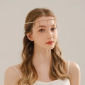 Detailed close-up of bohemian gold bridal head chain with sparkling crystal pendants - Gold (HS-J6698G)