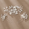 Silver bridal hair comb set with white pearls and sparkling crystals for wedding hairstyle - Hs-j6971rg