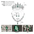 Detailed size specifications for rhinestone crown, necklace, and earrings wedding jewelry set - Silver Green Stone