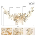 Pettine per capelli da sposa dorato a mano con perle e strass, 15,5cm per 9,5cm - Oro