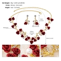 Goldenes Brautschmuck-Set mit roten Rosenblättern, weißen Perlen und Kristallen - Rote Rose Halskette und Ohrringe (NS-J6490)