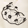 Detail of handcrafted black mesh headband with crystal flowers for bridal wedding hair - Black (TS-J3315BLK)