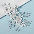 Elegante pinza de novia con flores plateadas, diamantes de imitación y detalles de hojas - Plateado (HS-J6505S)
