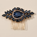 Peigne à cheveux de mariée doré avec strass bleu foncé et gemme en forme de larme - Peigne à Cheveux en Pierre Bleue Royale Doré Vintage (HS-J7076GBLUE)