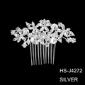 Peineta nupcial plateada con diamantes de imitación brillantes y diseño floral de aleación plata - Estilo Floral Plateado (HS-J4272S)