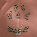 Detail of 6-piece green crystal bridal hair set with comb, pins, and earrings on silk - Hs-j7085sgreen