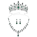 Set gioielli sposa di lusso argento con corona di cristallo verde, collana e orecchini - Argento con Strass Verde